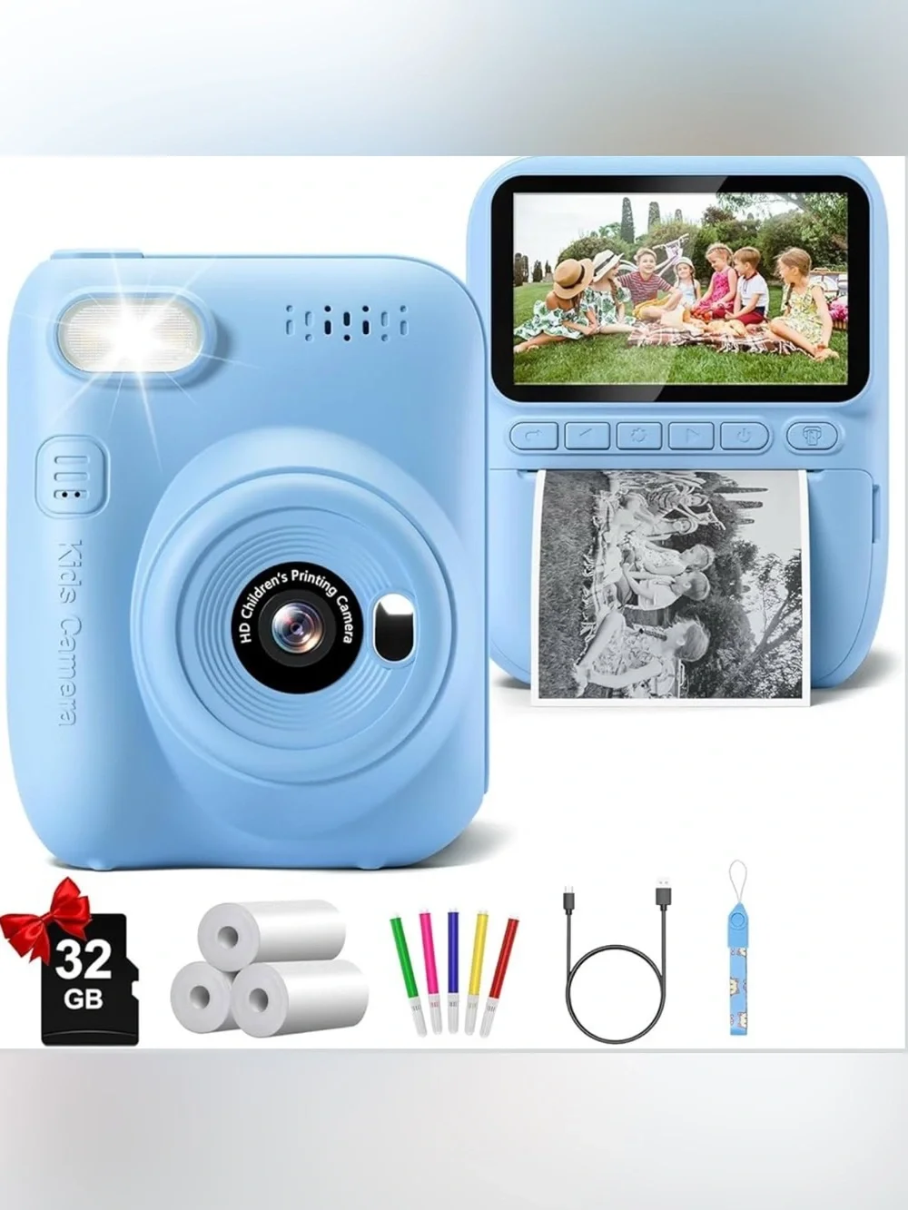 Kids Instant Print Camera 32GB – HD Digital Camera w/ Photo Printing, Blue